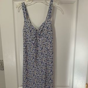 A&F blue floral midi dress with cinched front tie